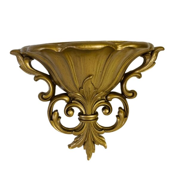 Hollywood Regency Gold Tone Wall Pocket Sconce Vase French Style Decor MCM VTG - Picture 11 of 11